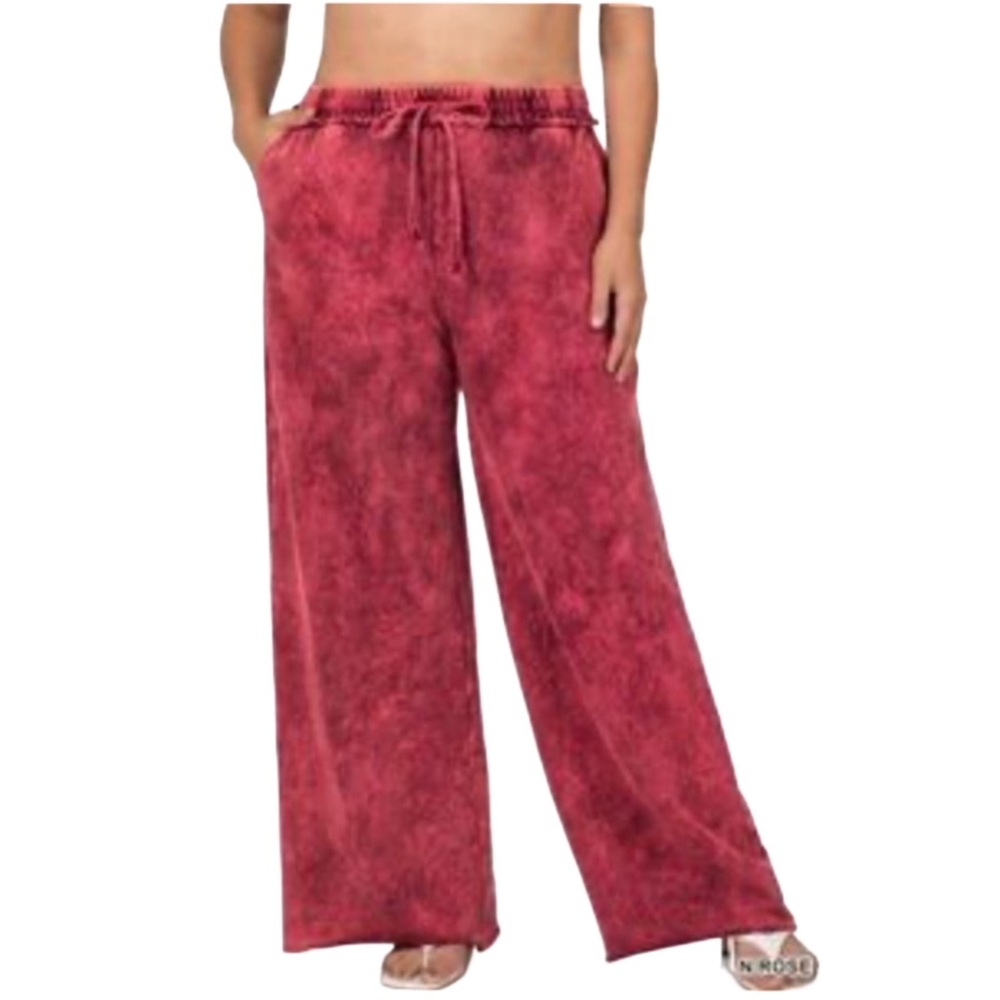 Zenana French Rose Mineral Wash Wide-Leg Pull-On Pants Size 3X - Picture 1 of 10